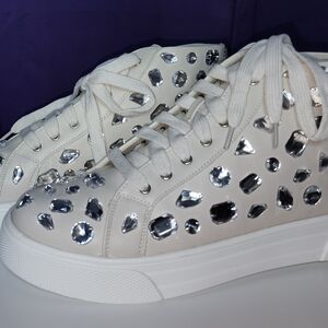 Crystal-Embellished White Sneakers